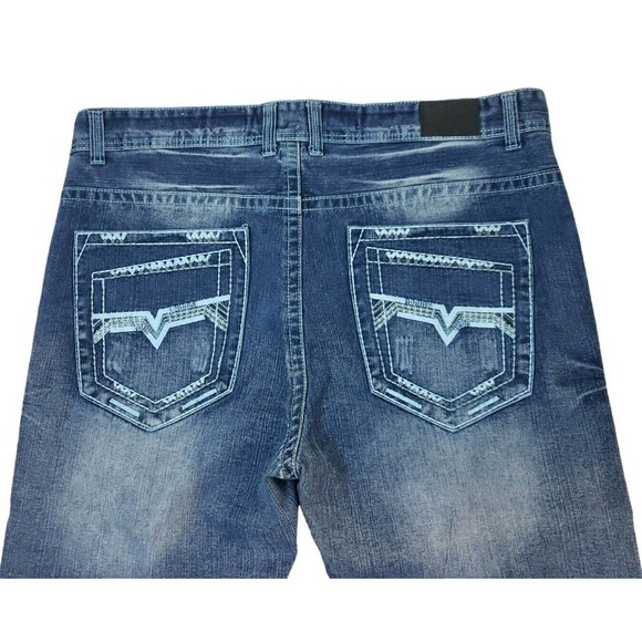 GS115 Brand Men's Blue Jeans Original Brand Size 46×32 Embroydered, Distressed. - Picture 8 of 13